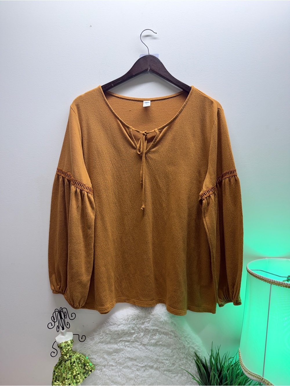 Super Soft Old Navy Long-Sleeve Tie Neck Blouse in Mustard Effortless Everyday⭐️